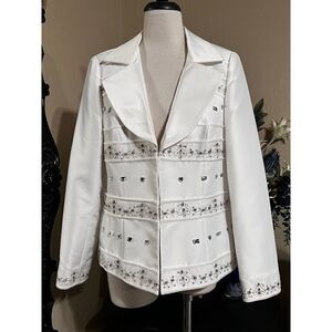 Moshita Couture White Sparkly Ling Sleeve Church Jacket, Blazer size 14
